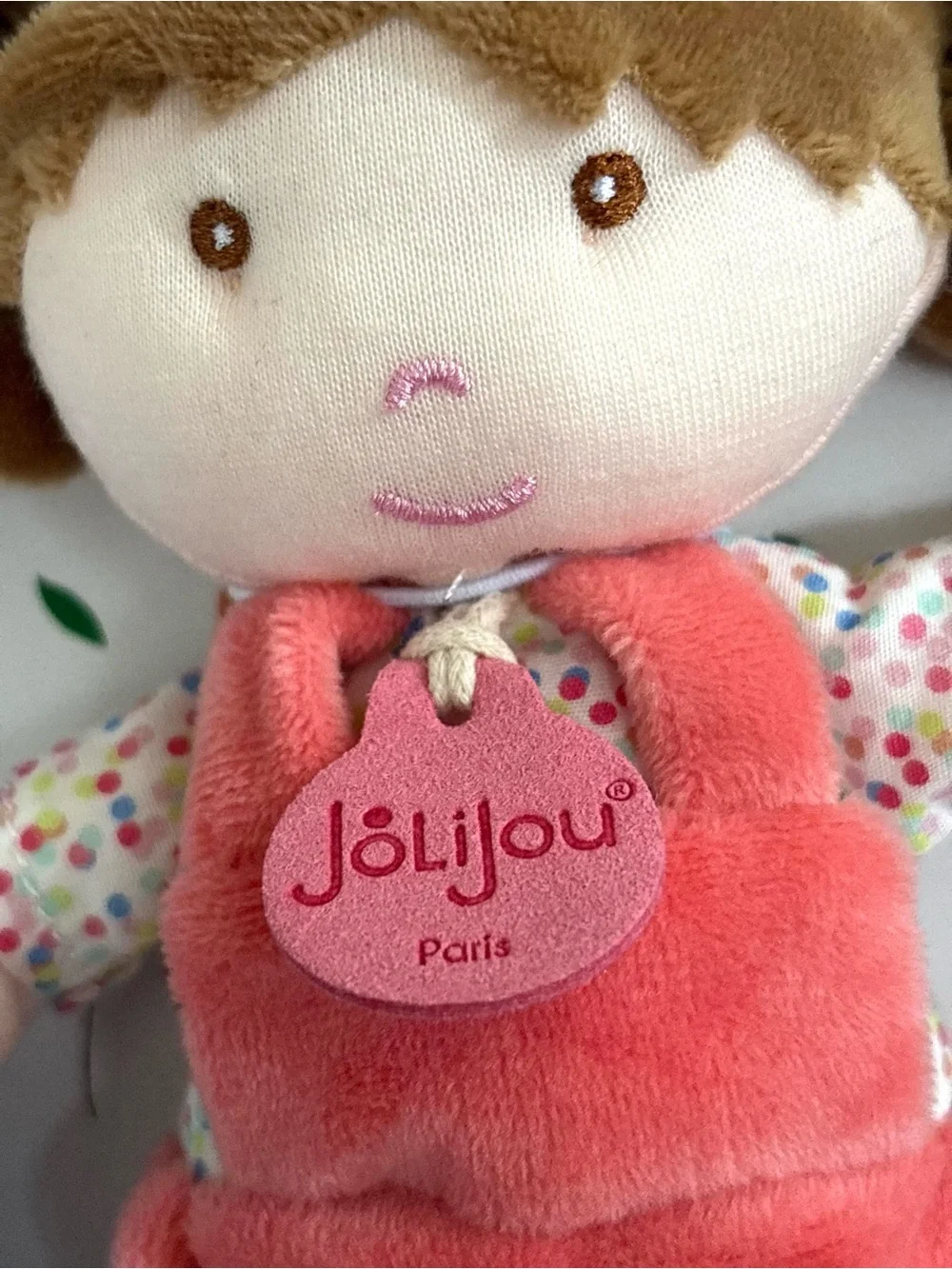 Jolijou Paris Soft My First Doll Pink Overall Brown Eyes & Pigtail Blue Bear NEW